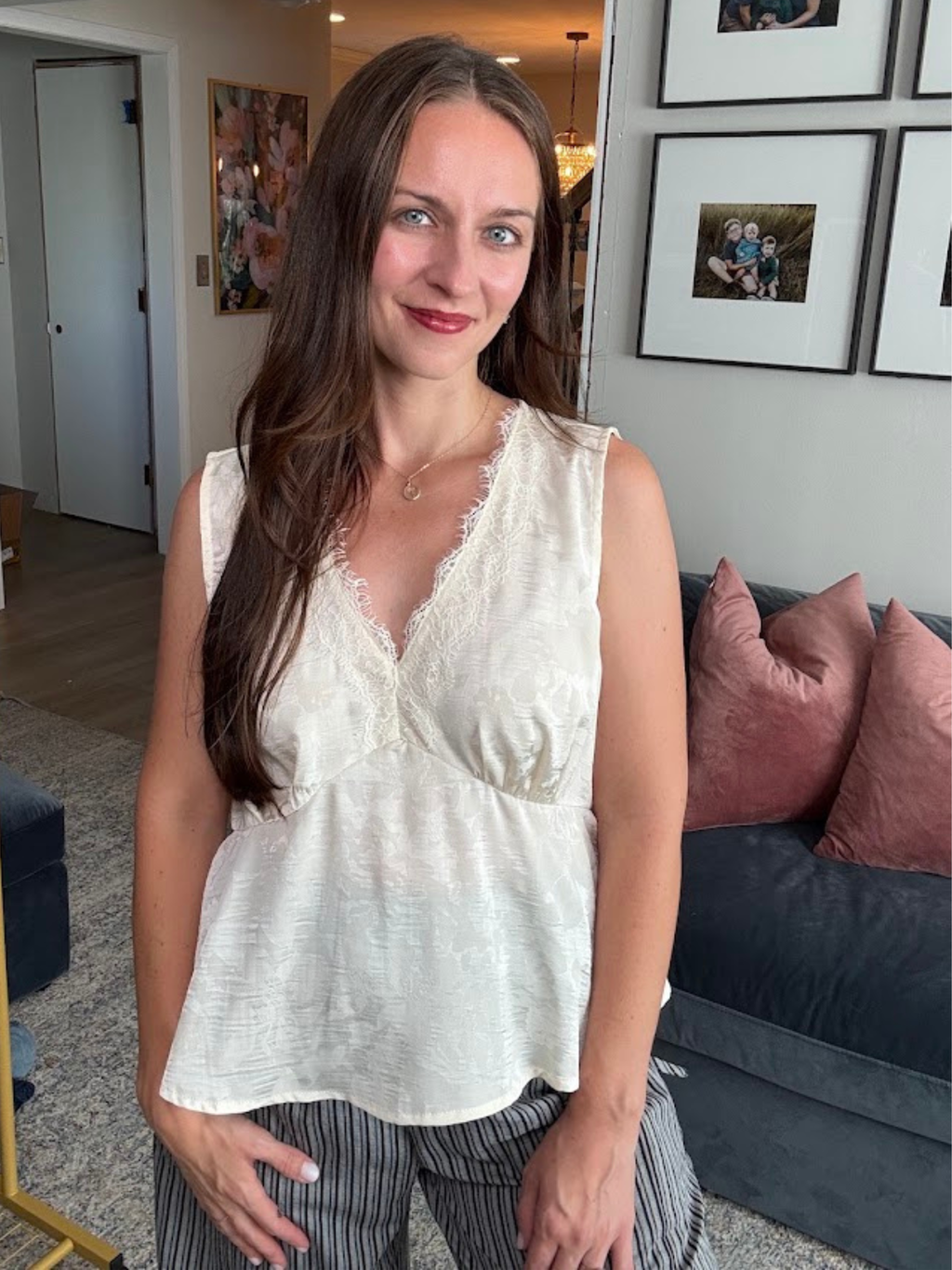 Luxe Lace Trim Tank- Ivory