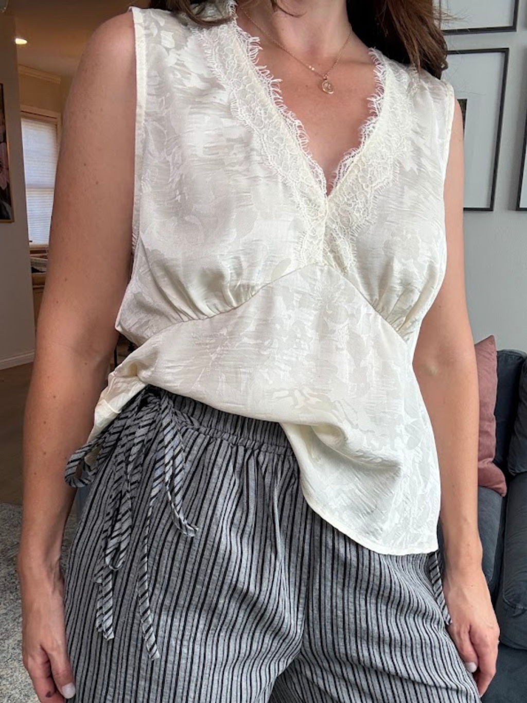 Luxe Lace Trim Tank- Ivory