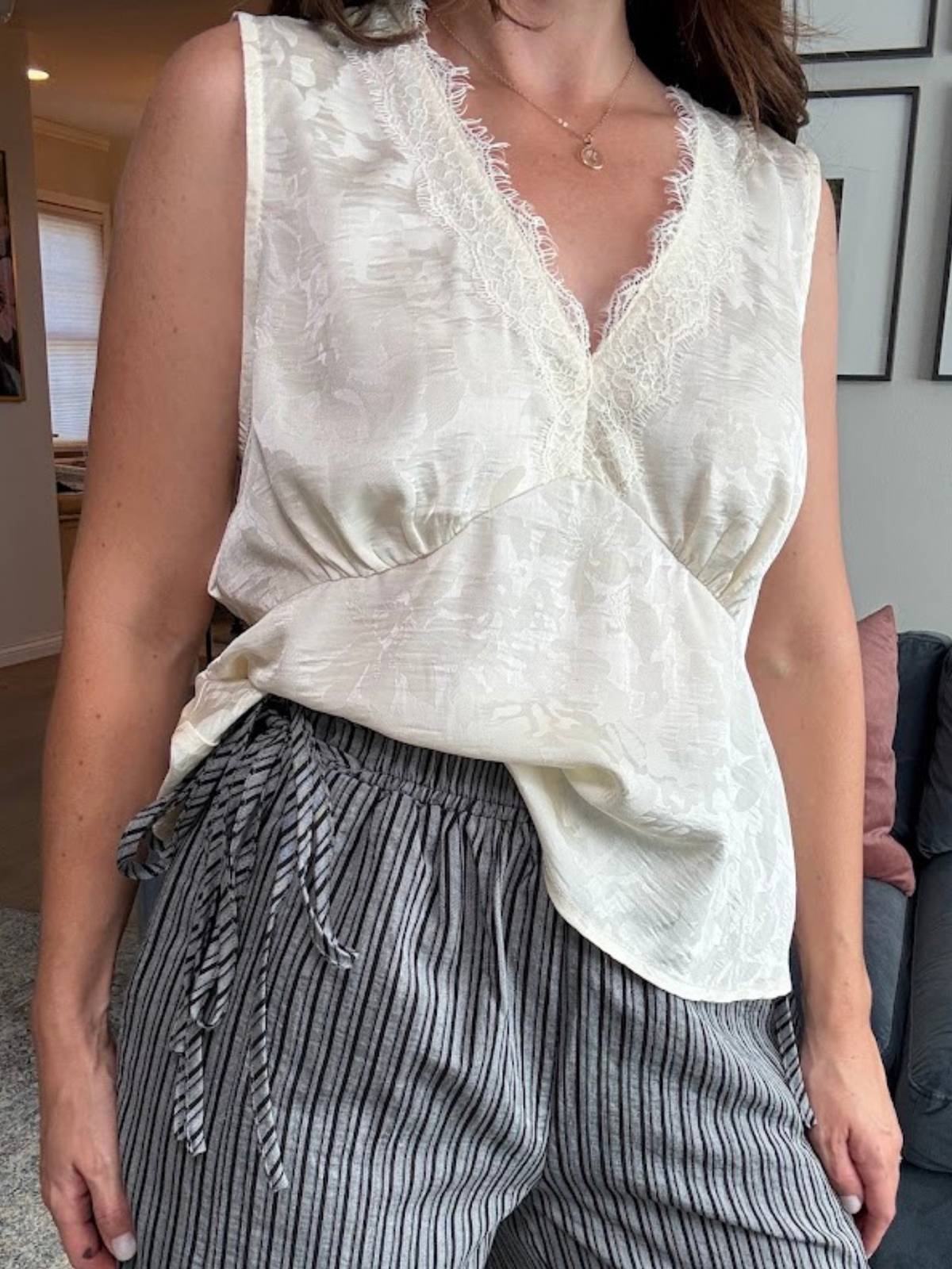 Luxe Lace Trim Tank- Ivory