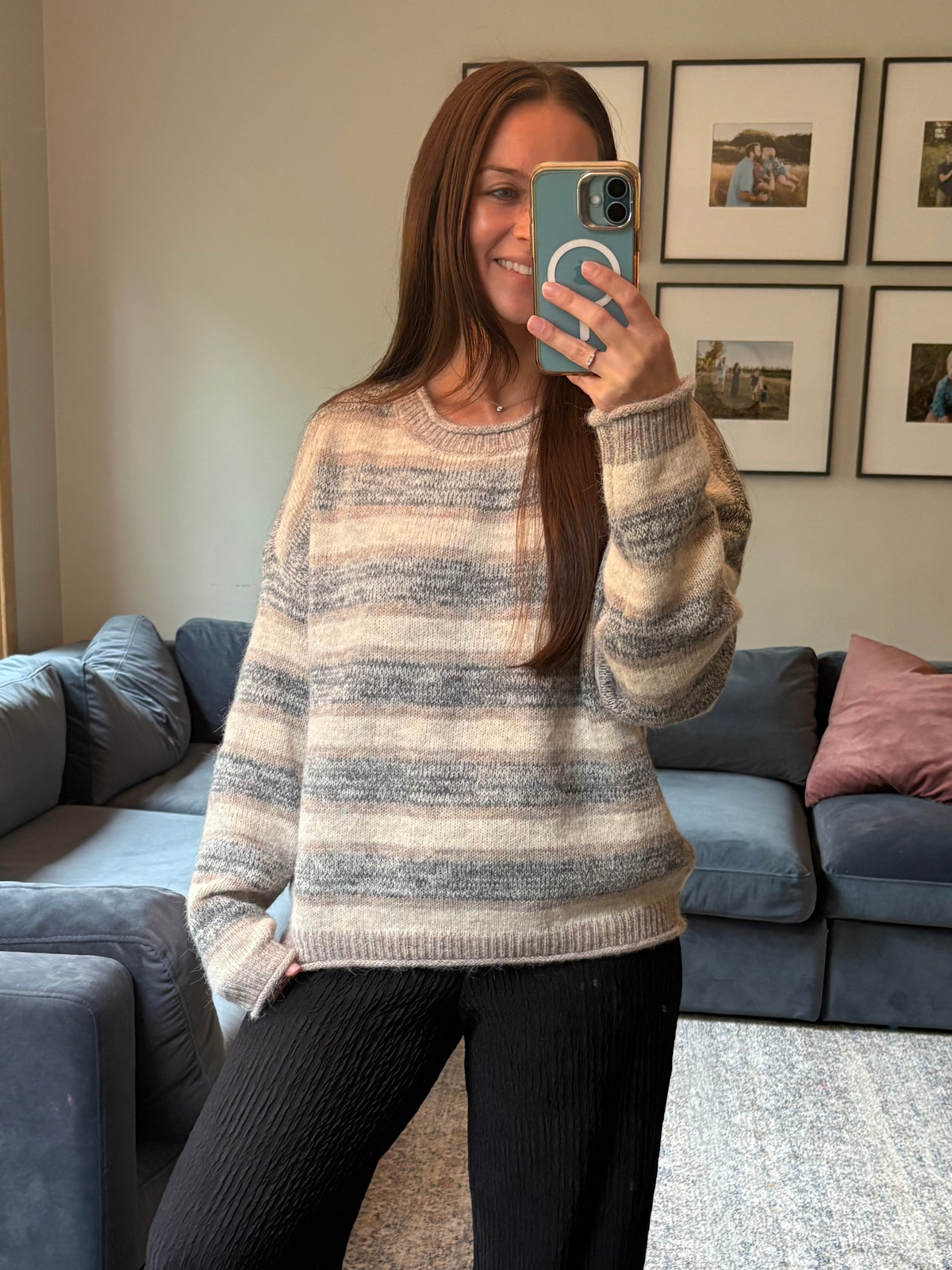 Heathered Daydream Striped Sweater - Grey & Light Mocha