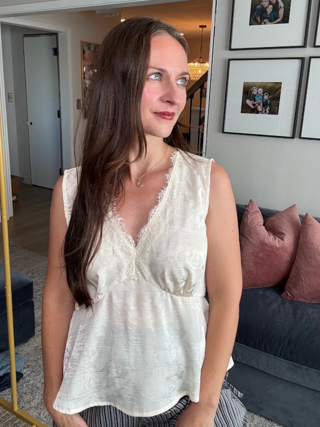 Luxe Lace Trim Tank- Ivory