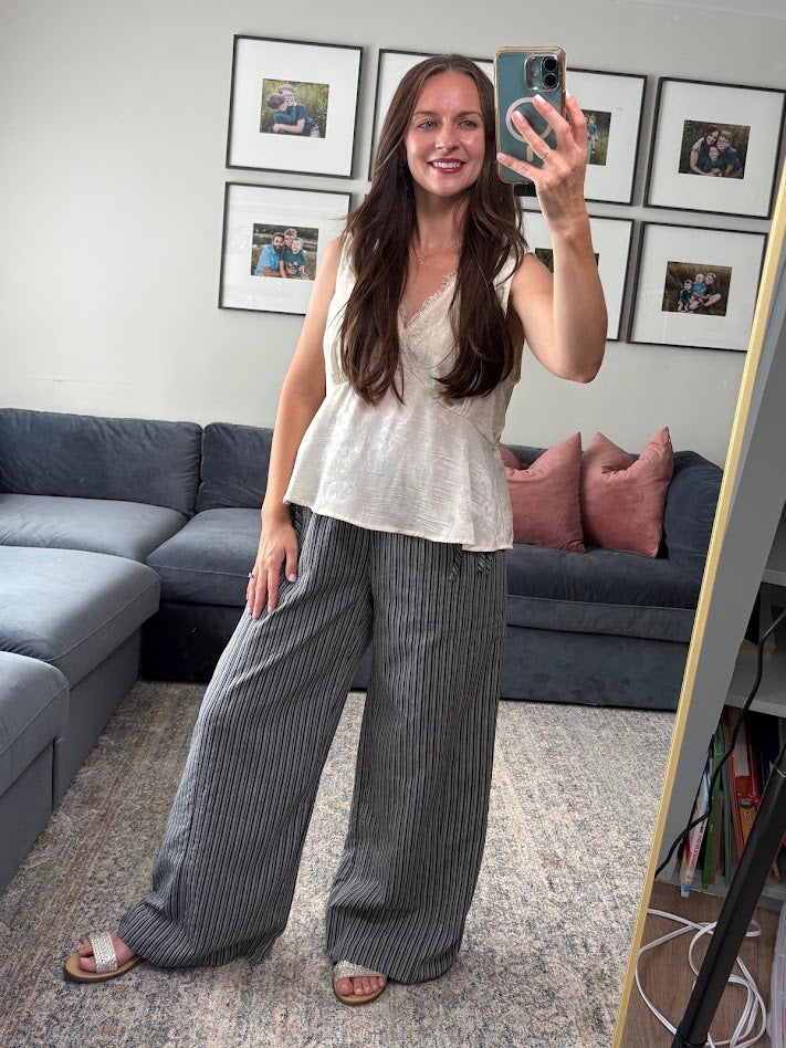 Moonlit Stripe Wide Leg- Charcoal/Black