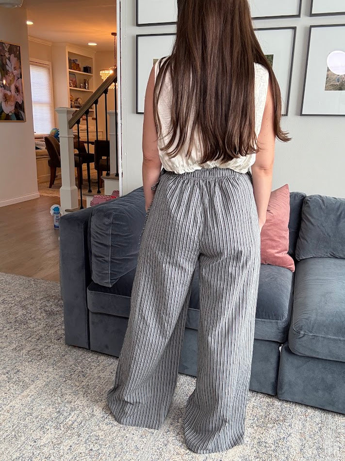 Moonlit Stripe Wide Leg- Charcoal/Black