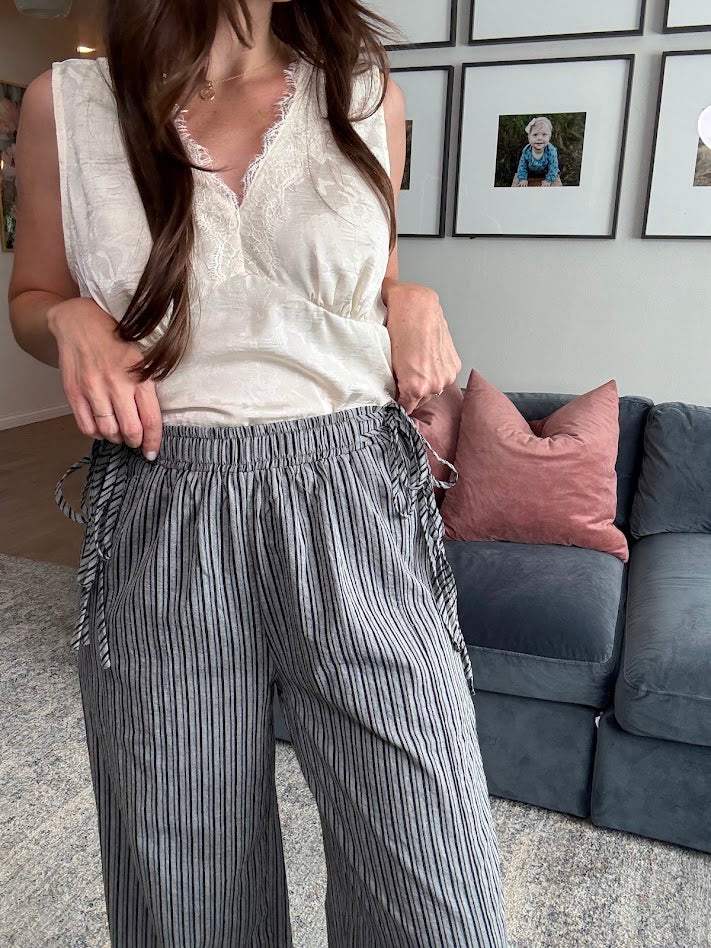 Moonlit Stripe Wide Leg- Charcoal/Black