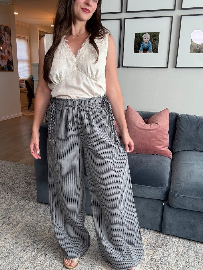 Moonlit Stripe Wide Leg- Charcoal/Black